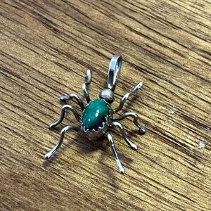Navajo Sterling Silver Malachite Pendant Vintage Bug Insect Spider 8 Legs